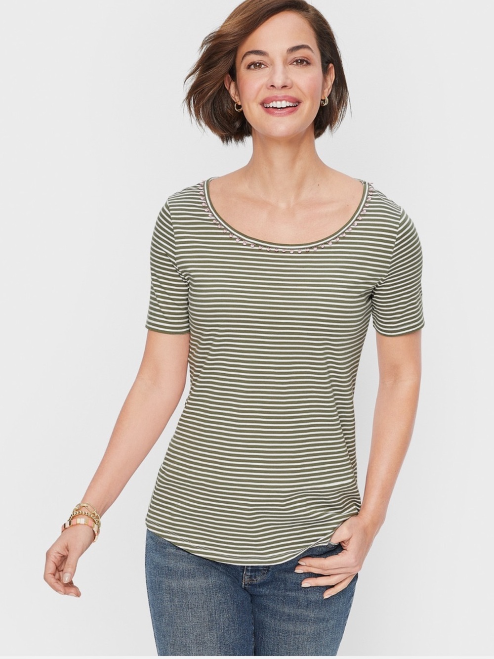 Talbots Pom Pom Trim Tee Size XL